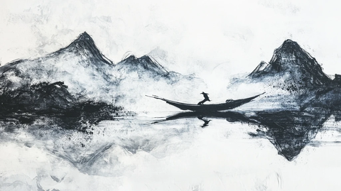 一叶孤舟意境画