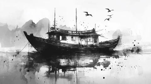 水墨船只