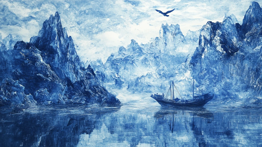 舟河流山峰背景墙