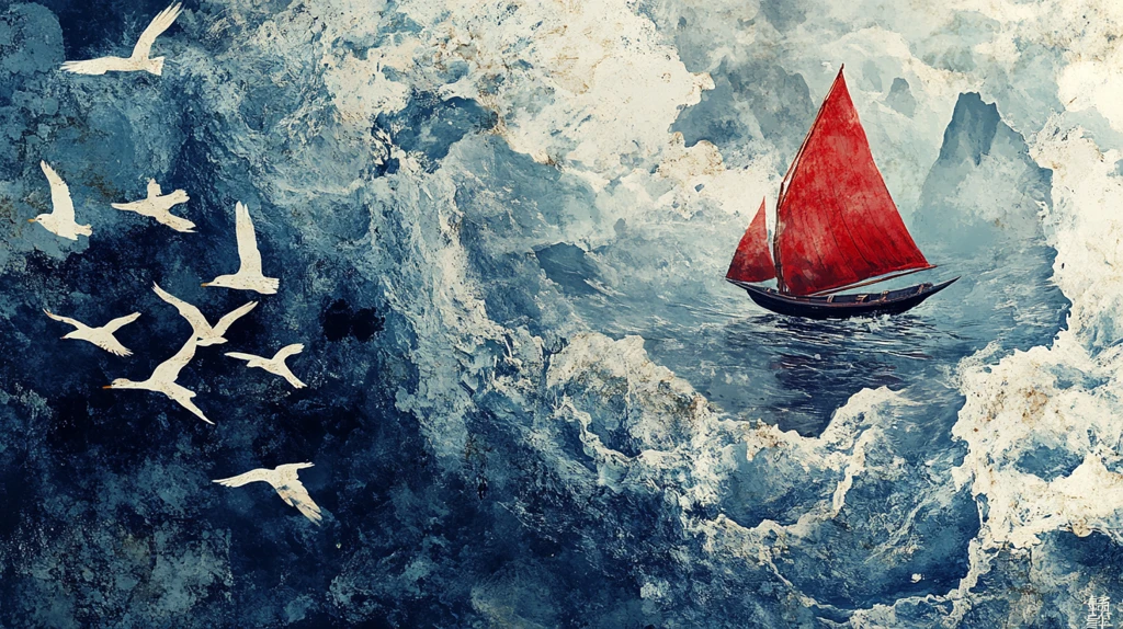 远山飞鸟船框画无框画