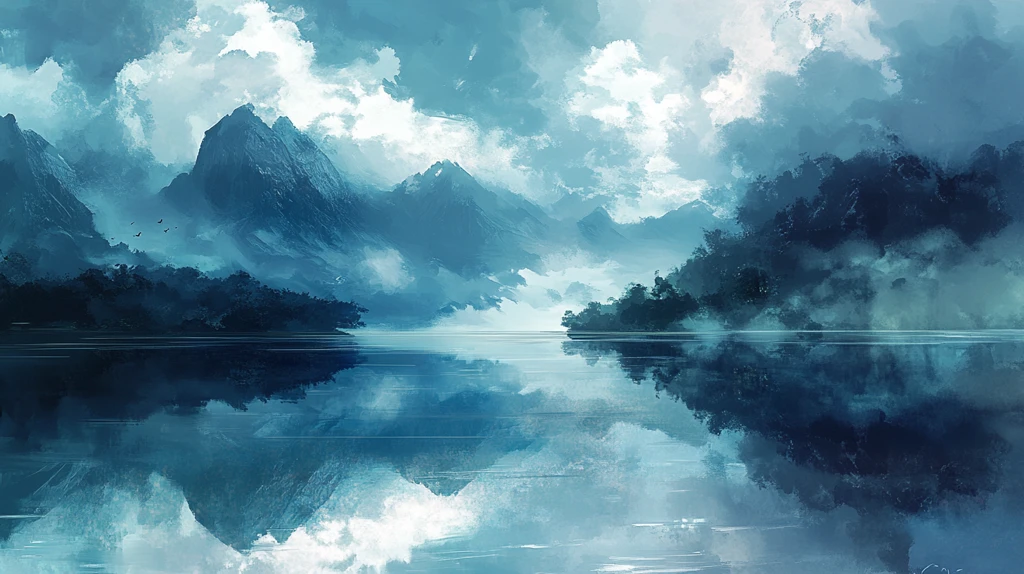 湖畔意境艺术画