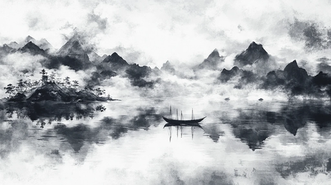 烟墨意境山水水彩画