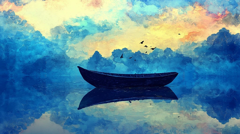 一叶孤舟意境画