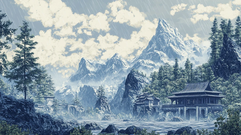 天界晓钟风景插画