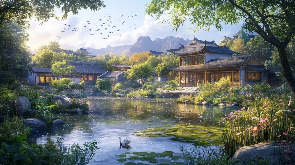 山水楼阁雅致意境风