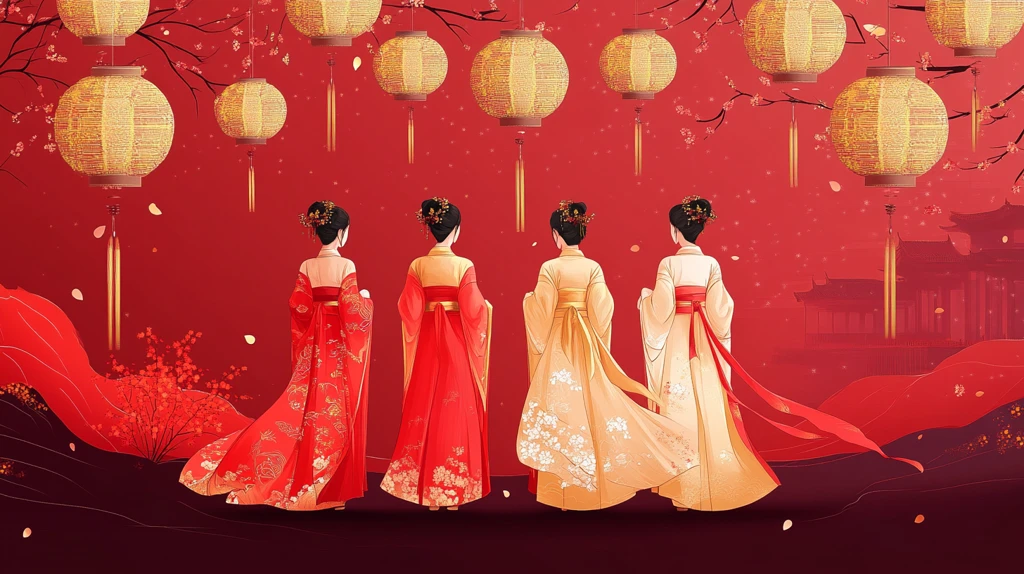 古典美女背影插画