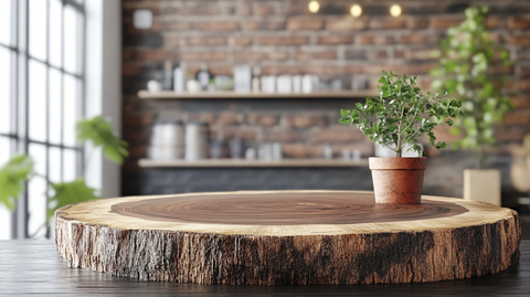 茶桌上的木花盆