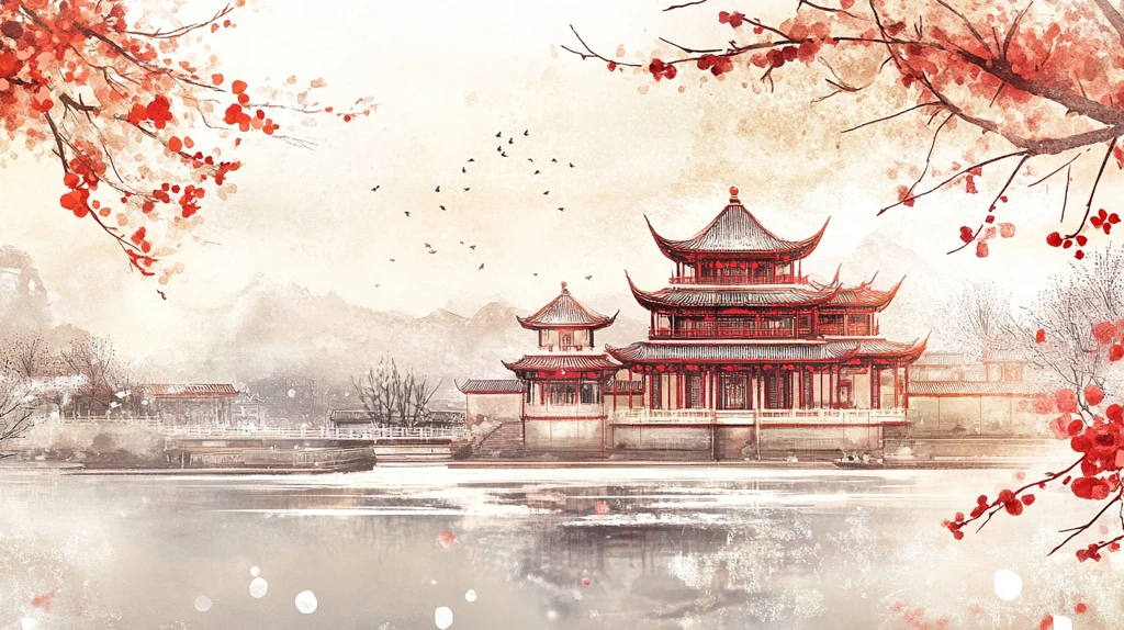 插画横店水彩水墨山水