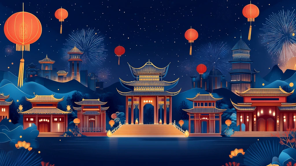 横店插画宣传背景素材