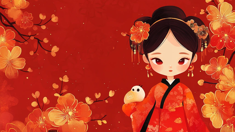 古风汉服版女孩过年