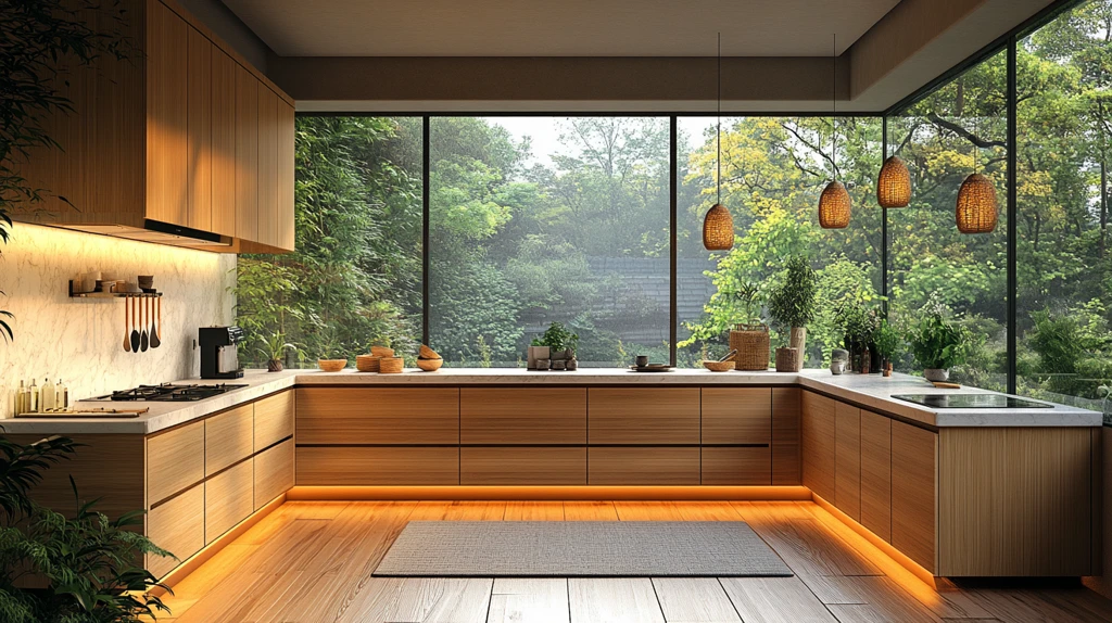 木质橱柜白石台面