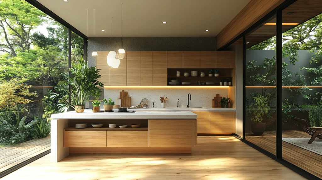 木质橱柜白石台面