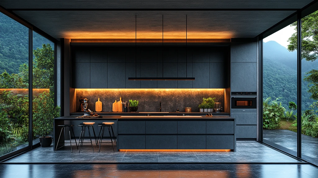 灰柜黑石台面厨房