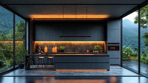 灰柜黑石台面厨房