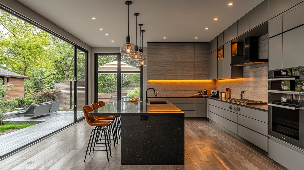 灰柜黑石台面厨房