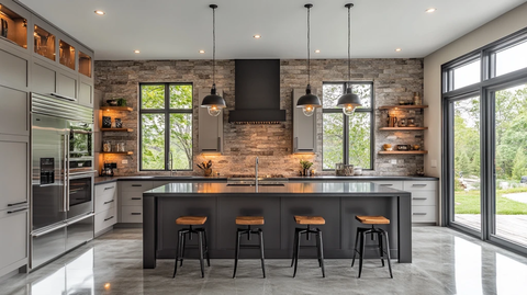 灰柜黑石台面厨房