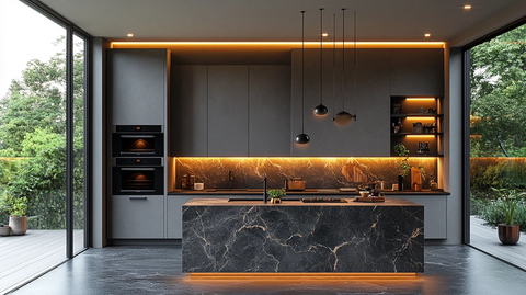 灰柜黑石台面厨房