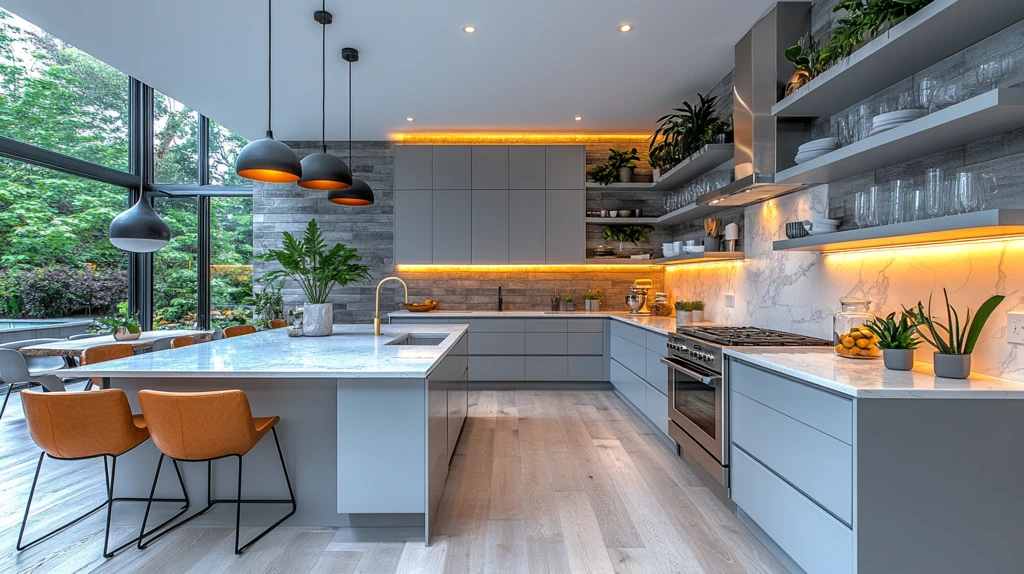 灰色柜台白色台面