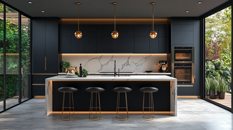 黑柜金饰白石台