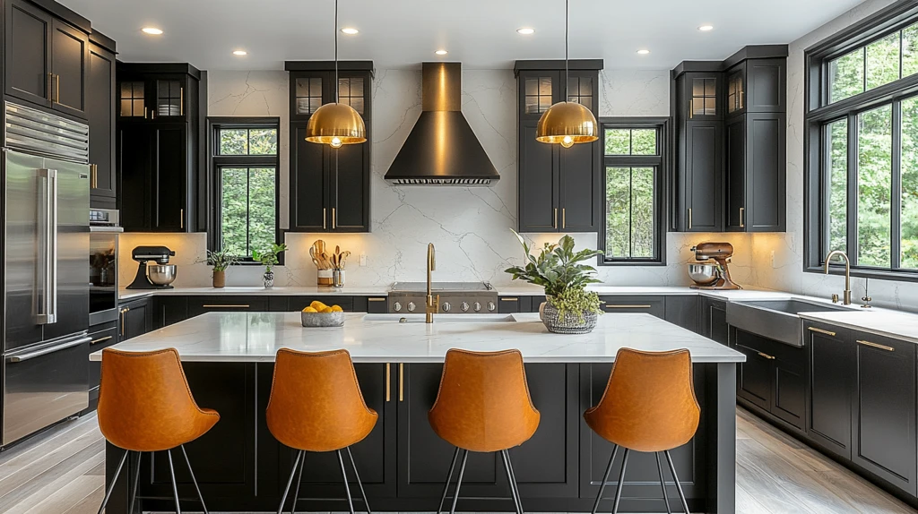 黑柜金饰白石台