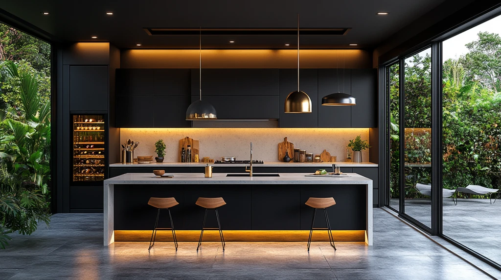 黑柜金饰白石台