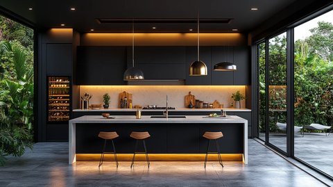 黑柜金饰白石台