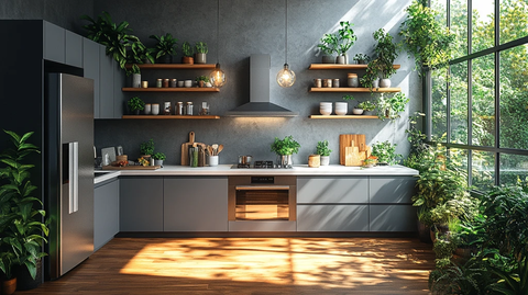 灰色橱柜白石台面