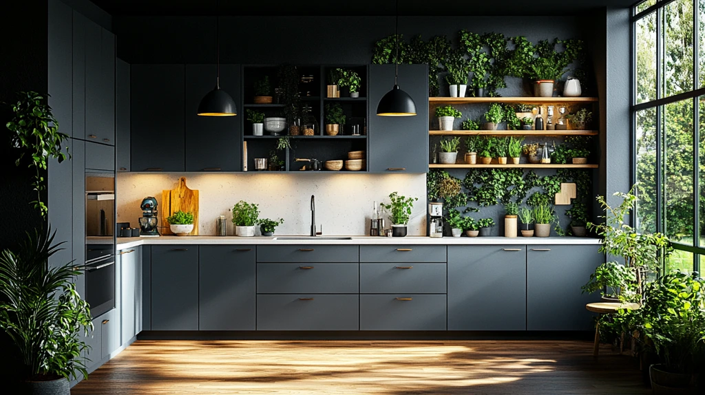 灰色橱柜白石台面