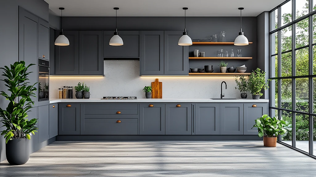 灰色橱柜白石台面