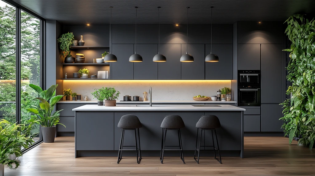 灰色橱柜白石台面