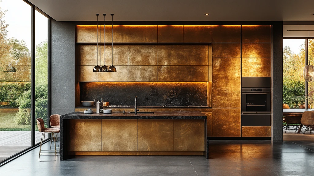 黄金橱柜黑色石台面