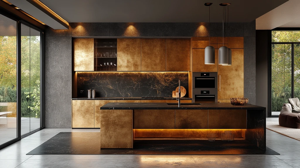 黄金橱柜黑色石台面