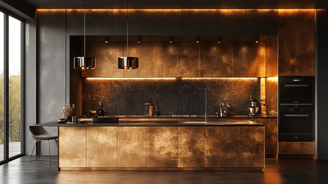 黄金橱柜黑色石台面