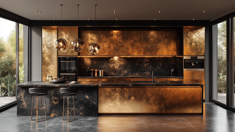 黄金橱柜黑色石台面