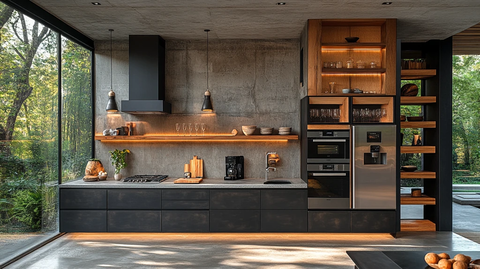 黑色橱柜灰色台面