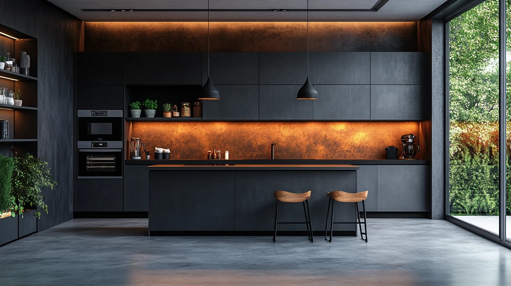 黑色橱柜灰色台面