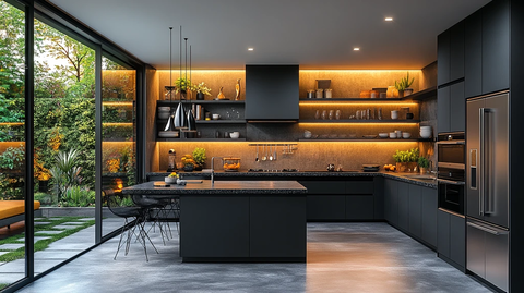 黑色橱柜灰色台面