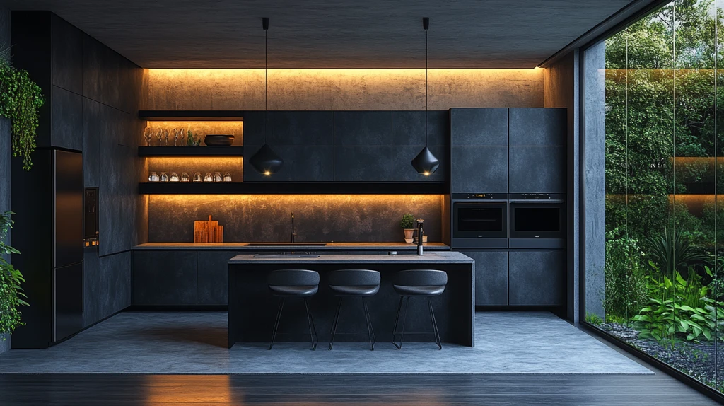 黑色橱柜灰色台面