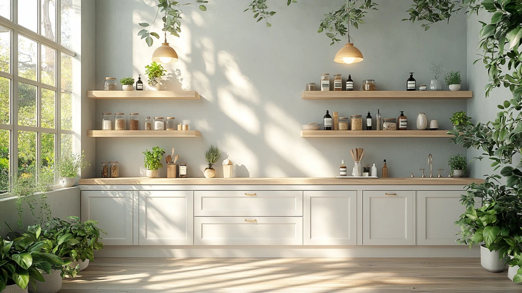 白色橱柜木纹台面