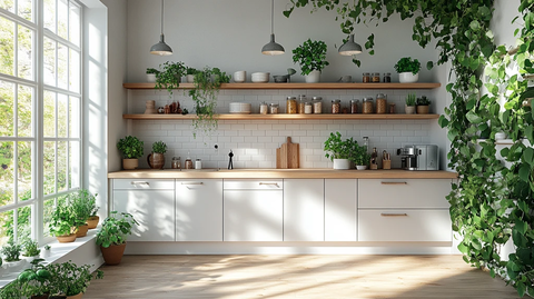 白色橱柜木纹台面