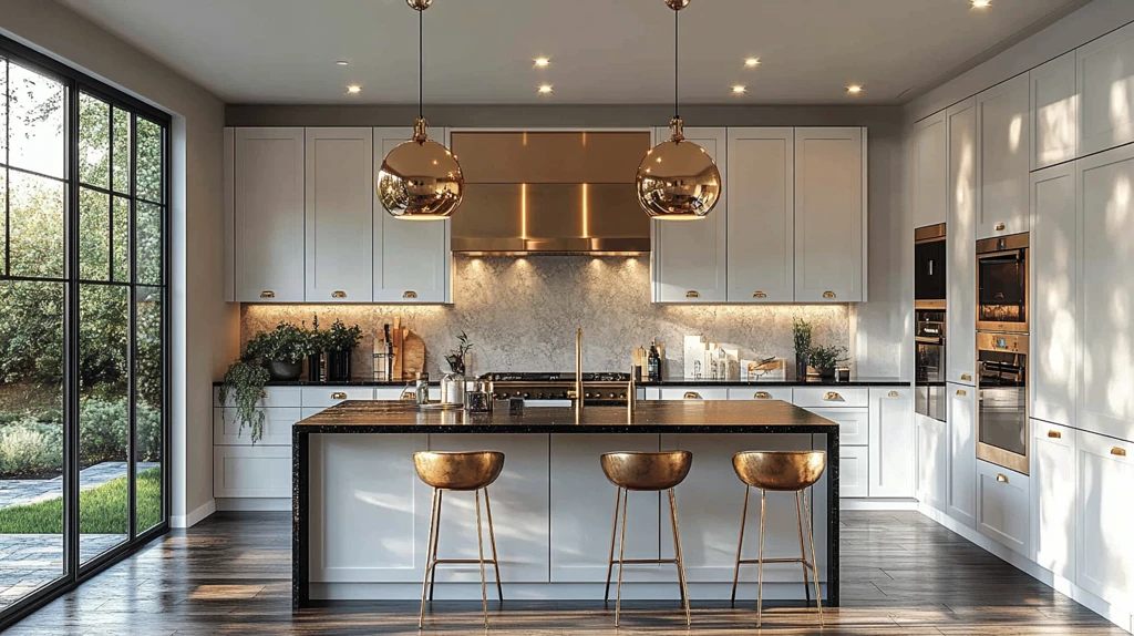 白色橱柜金色点缀