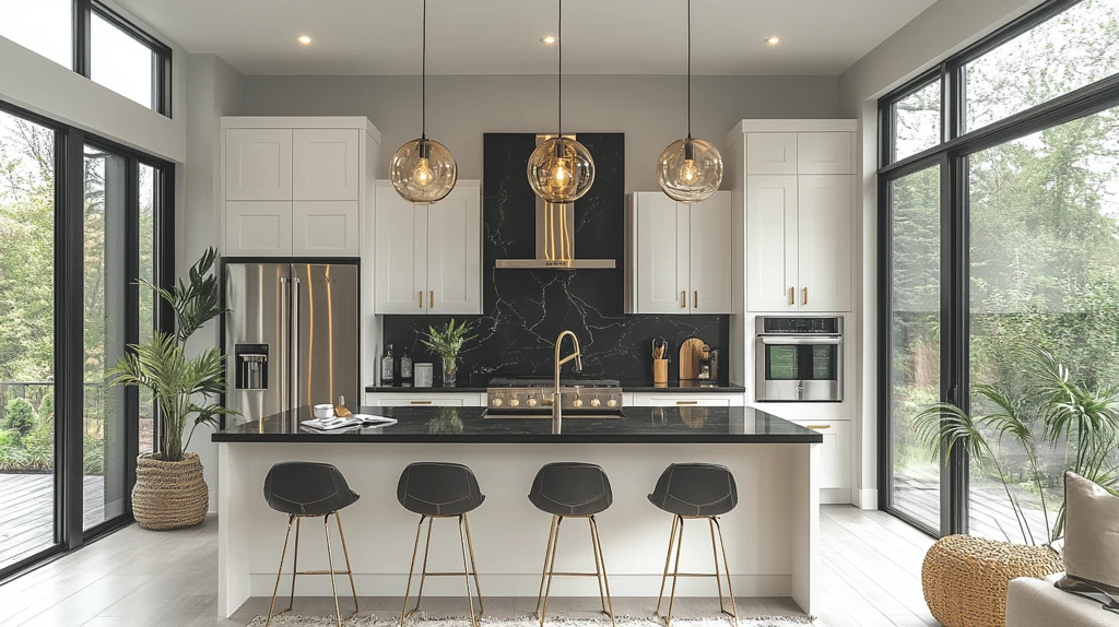 白色橱柜金色点缀