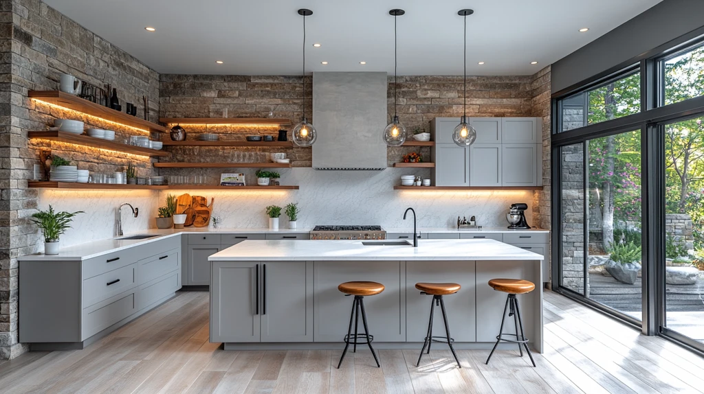 灰色橱柜白石台面