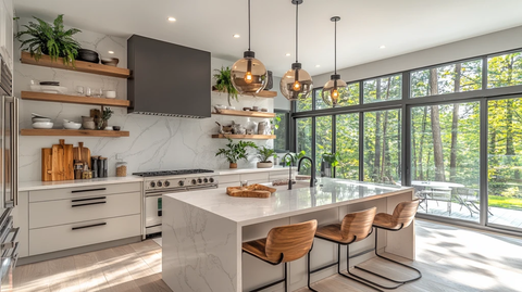 灰色橱柜白石台面