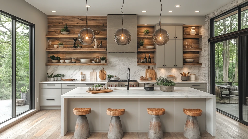 灰色橱柜白石台面