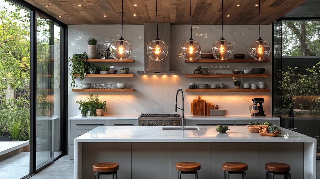 灰色橱柜白石台面