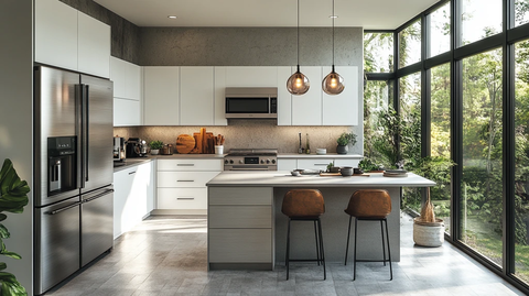 白色橱柜灰色台面