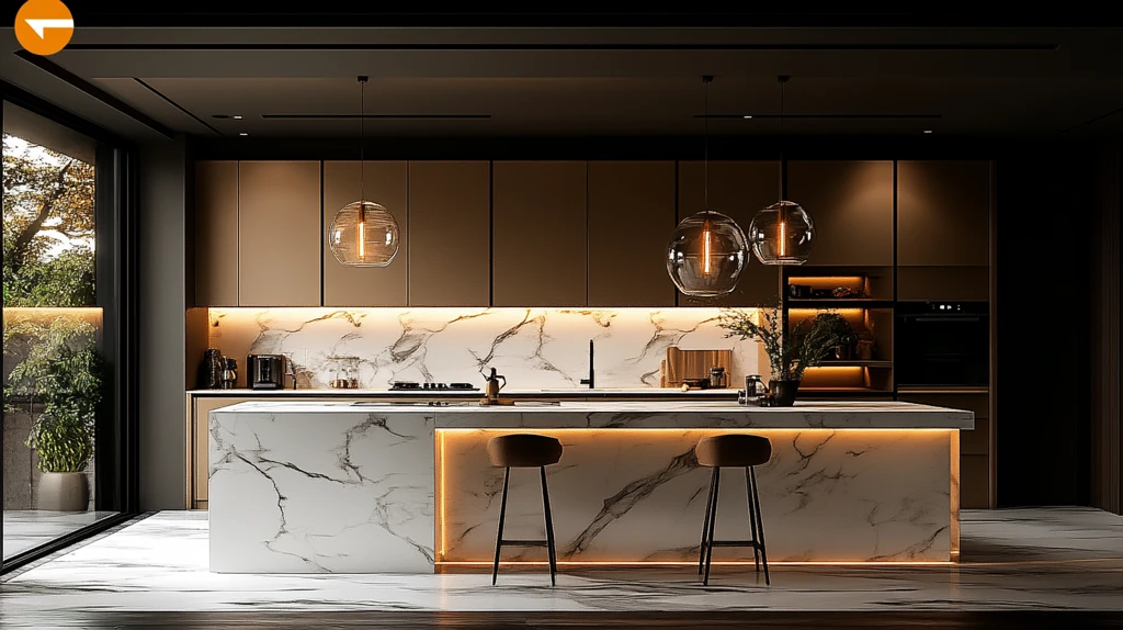 黄金橱柜白石台面