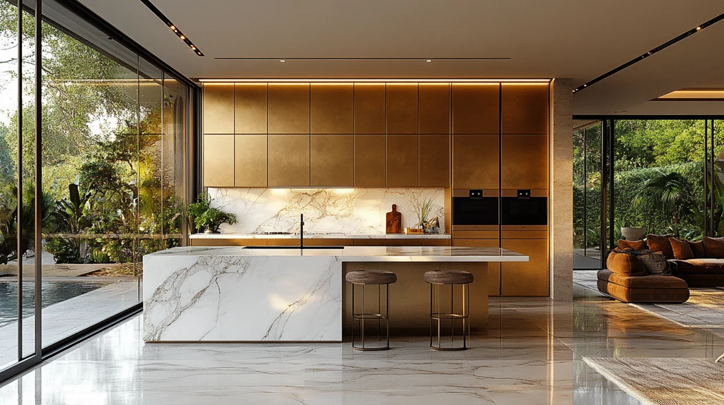 黄金橱柜白石台面