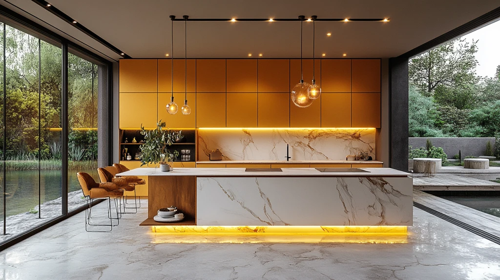 黄金橱柜白石台面